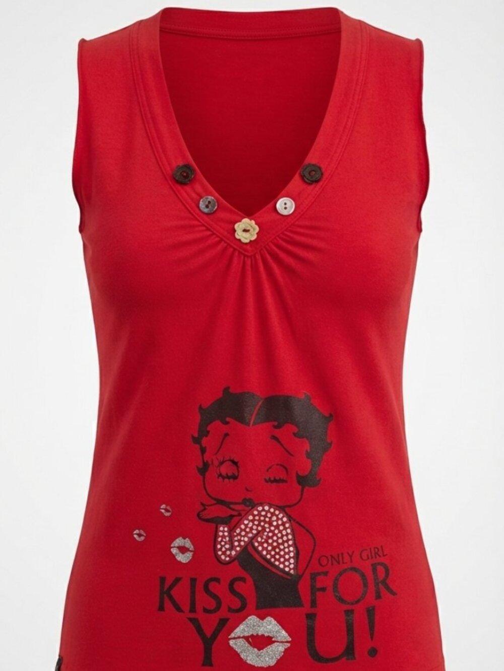 Fubetta -Italy Red Graphic Sleeveless V-Neck Tank Top - Betty Boop print